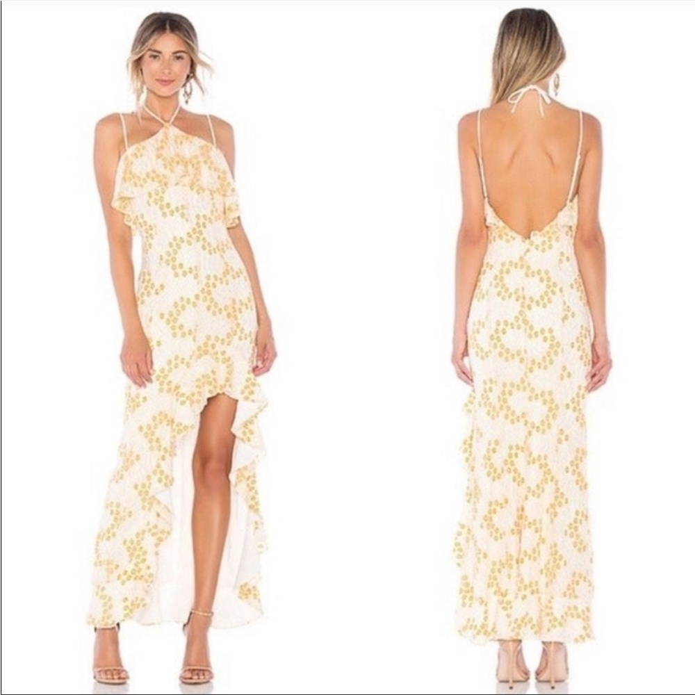 Lovers And Friends Oorja Yellow/orange/ivory XS Ruffle Strappy Low Back Gown